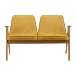 Canapea doua locuri, stofa galben mustar si lemn, 366 Concept