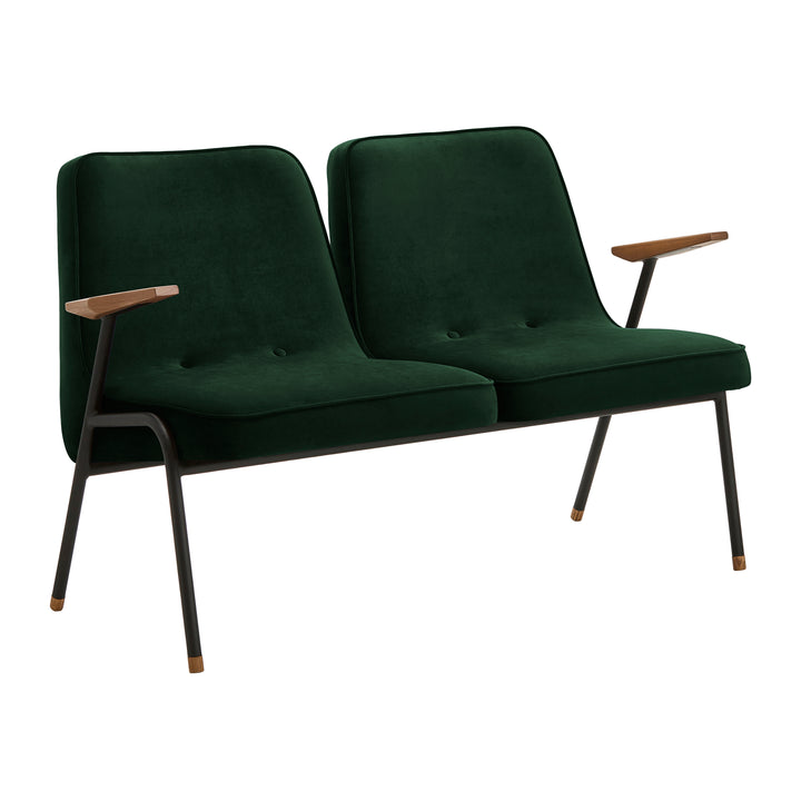 Canapea doua locuri, catifea verde, metal si lemn, 366 Concept